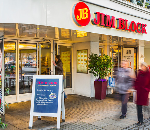 Außenanicht des Jim Block Restaurants in Hamburg in der Kirchenallee